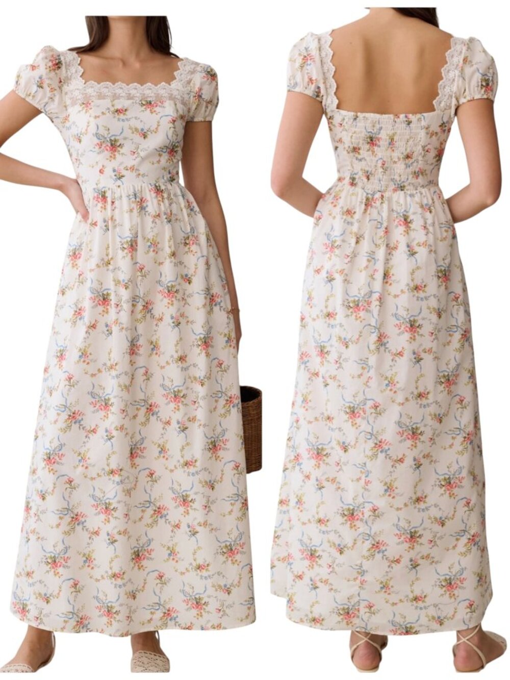 Sorella Andi Floral Cotton Maxi Dress Lace Trim Cottagecore NWT Size 4